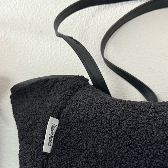 Neiman Marcus Faux Shearling Reversible Vegan Leather Black Tote Bag Luxury - Picture 6 of 15